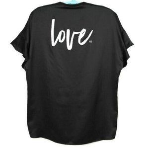Victoria's Secret Love‎ Black Satin Kimono Robe Wrap Silky Short Sleeve One Size